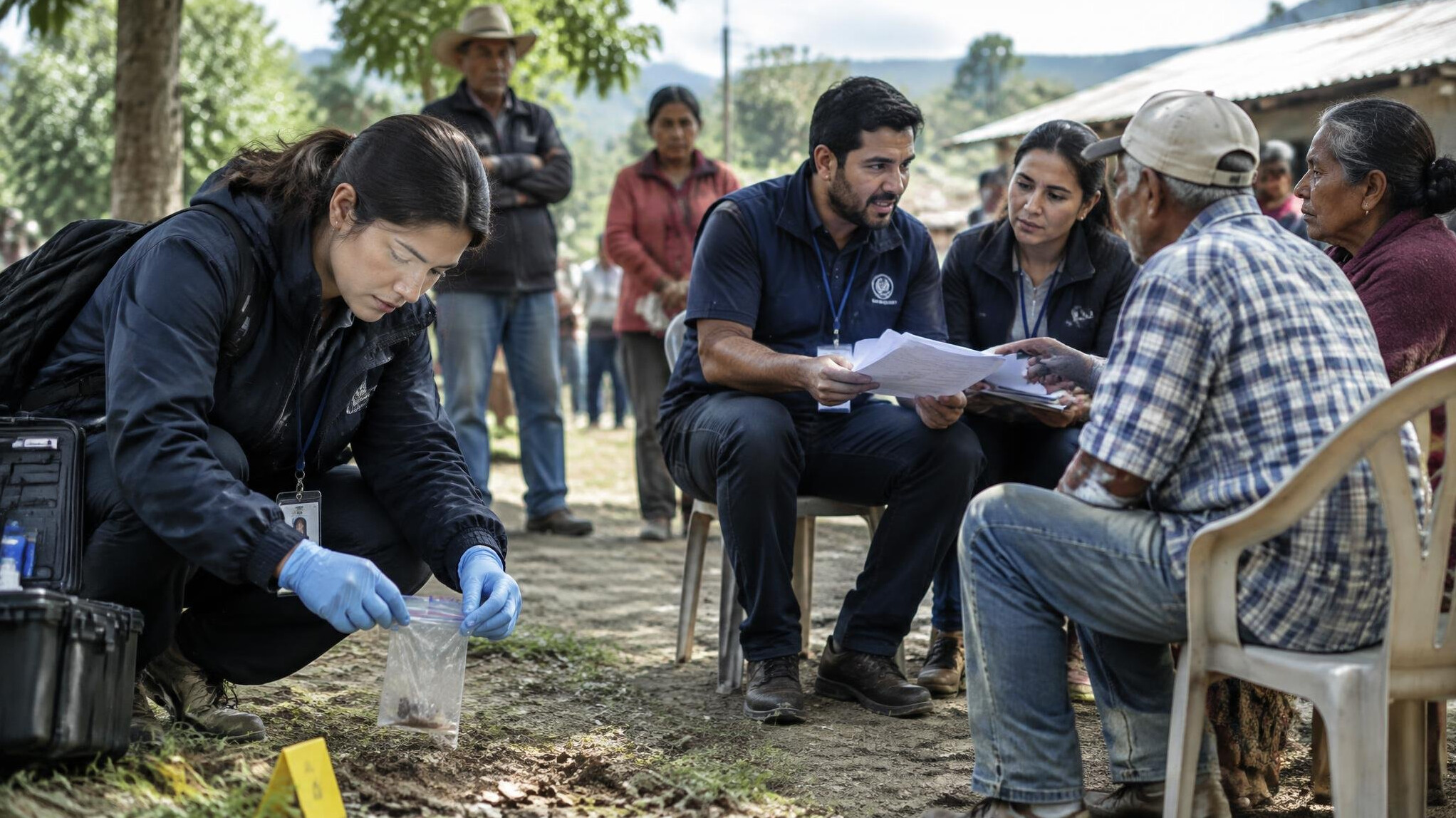 investigator collecting evidence in field